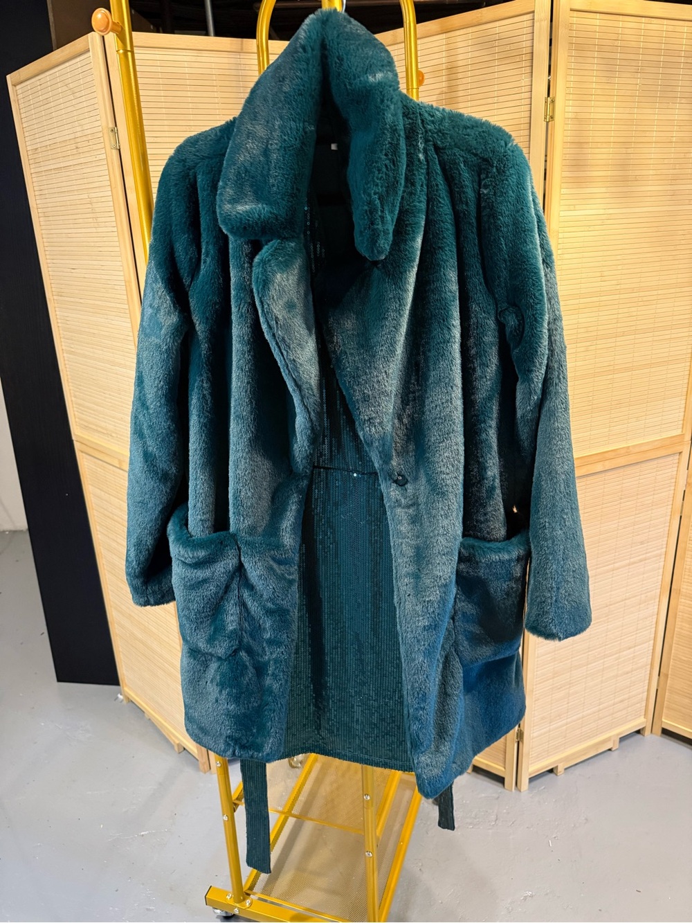 Nine West Teal Plush Teddy Coat and Dress Set